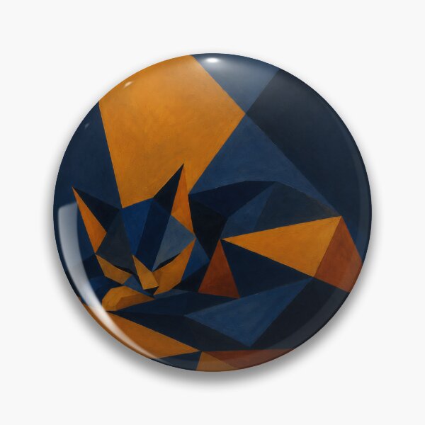 Item preview, Geometric Sleeping Cat Art Print | Navy & Amber Cubist Cat Poster | Abstract Low Poly Feline Wall Art designed and sold by ThingsCatsDo.