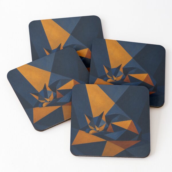 Item preview, Geometric Sleeping Cat Art Print | Navy & Amber Cubist Cat Poster | Abstract Low Poly Feline Wall Art designed and sold by ThingsCatsDo.
