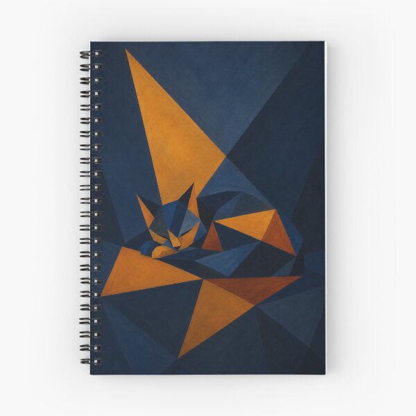 Item preview, Geometric Sleeping Cat Art Print | Navy & Amber Cubist Cat Poster | Abstract Low Poly Feline Wall Art designed and sold by ThingsCatsDo.