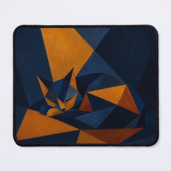 Item preview, Geometric Sleeping Cat Art Print | Navy & Amber Cubist Cat Poster | Abstract Low Poly Feline Wall Art designed and sold by ThingsCatsDo.