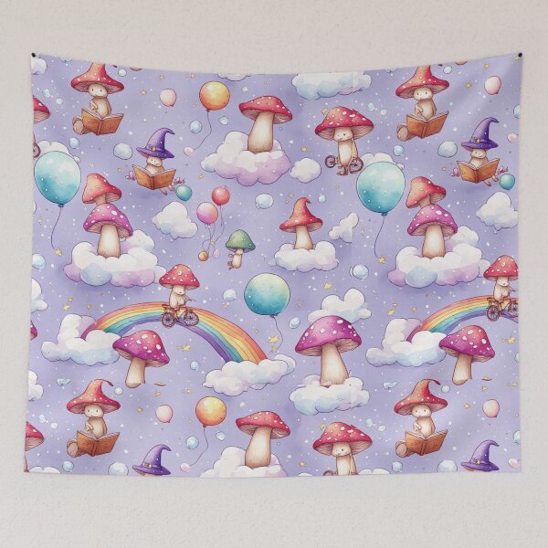 Item preview, Whimsical Mushroom Fairies Magic Sky Seamless Pattern designed and sold by dcohea.