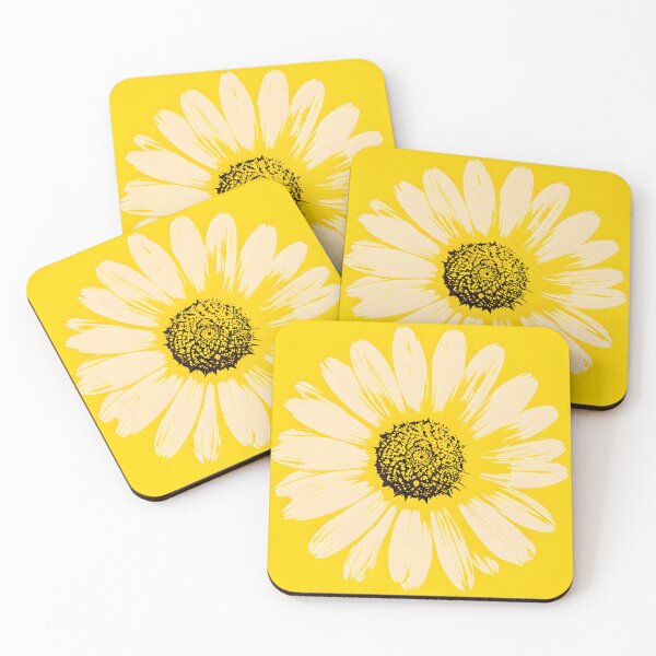 Aperçu de l'œuvre Marguerites jaunes pop art, grille, motif floral rétro créée et vendue par ChubbyGoong.