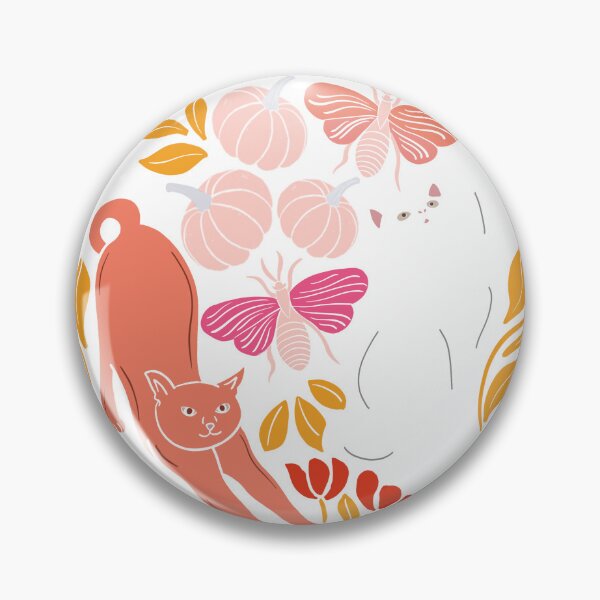 Item preview, Autumn Cats Pumpkins Moths Folk Floral Pattern designed and sold by DColourMuse.