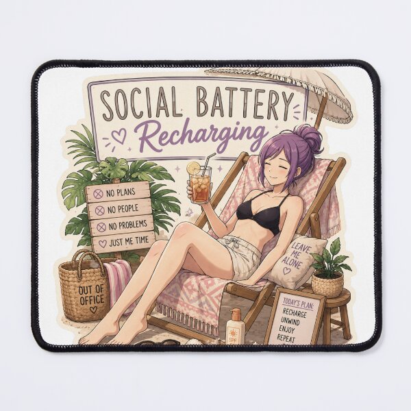 Item preview, Social Battery Recharging – Anime Introvert Girl Summer Beach designed and sold by DailyStruggleCo.