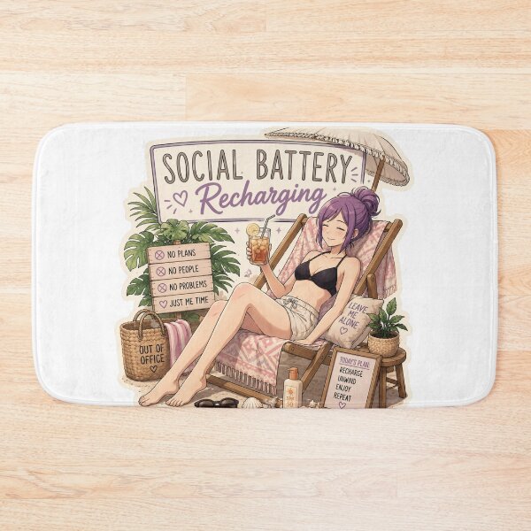 Item preview, Social Battery Recharging – Anime Introvert Girl Summer Beach designed and sold by DailyStruggleCo.
