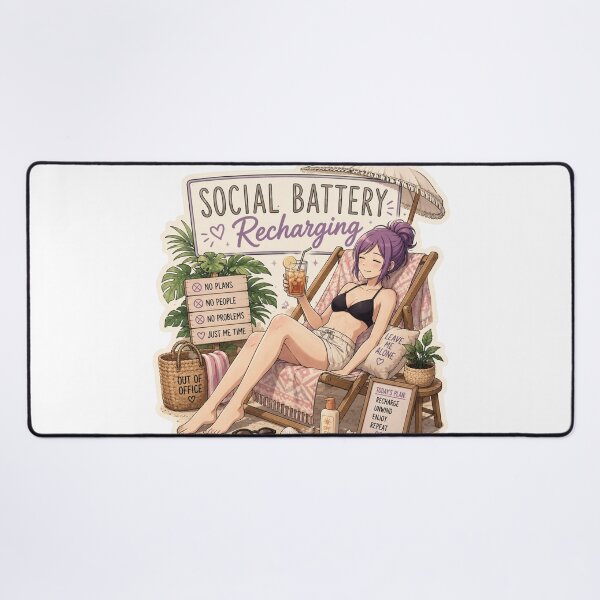 Item preview, Social Battery Recharging – Anime Introvert Girl Summer Beach designed and sold by DailyStruggleCo.