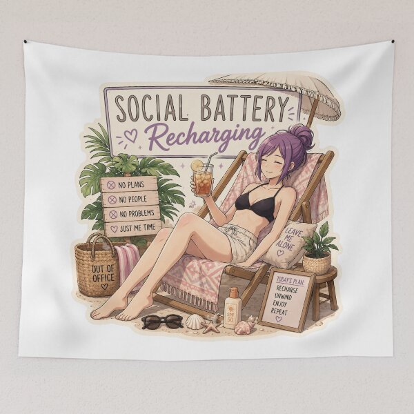 Item preview, Social Battery Recharging – Anime Introvert Girl Summer Beach designed and sold by DailyStruggleCo.