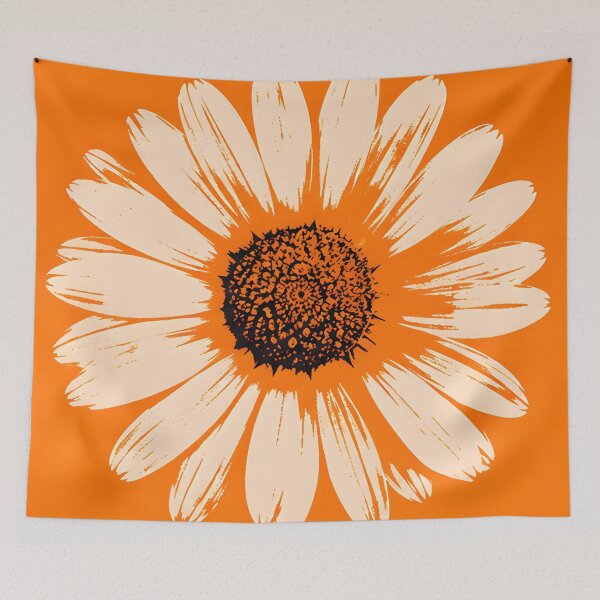 Item preview, Orange Pop Art Daisies Grid Retro Floral designed and sold by ChubbyGoong.