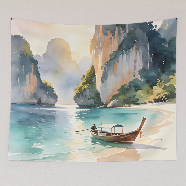 Item preview, Railay Beach Thailand Vintage Travel Poster Tropical Coastal Wall Art designed and sold by Spirit of Siam.
