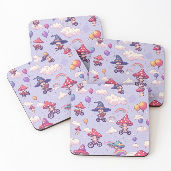 Item preview, Rainbows and Whimsical Mushroom Fairies Magic Sky Seamless Pattern designed and sold by dcohea.