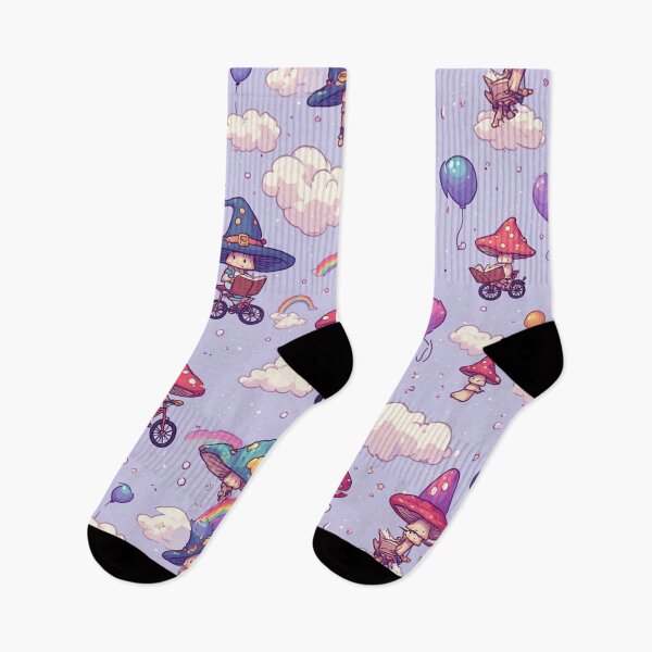 Item preview, Rainbows and Whimsical Mushroom Fairies Magic Sky Seamless Pattern designed and sold by dcohea.