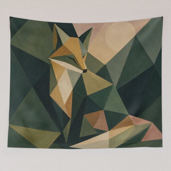 Item preview, Geometric Fox Art Print | Moonlit Forest Cubist Fox Poster | Abstract Woodland Wall Art designed and sold by ThingsCatsDo.