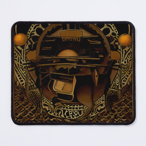 Item preview, Dark Gold Warrior Helm Frontal Gear Crown Dual Gold Orb Filigree Throne Art designed and sold by YugenWorkshop.
