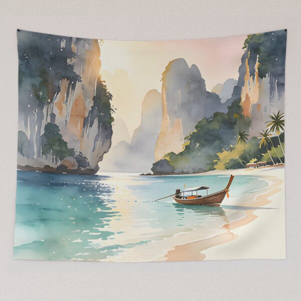 Item preview, Railay Beach Thailand Vintage Travel Poster Tropical Coastal Wall Art designed and sold by Spirit of Siam.