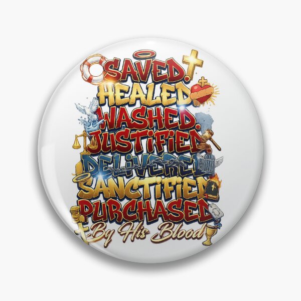 Item preview, Saved Healed Washed Justified Christian Typography Design designed and sold by theanimetshirt.