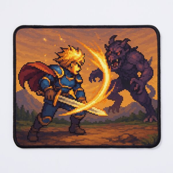 Item preview, Retro RPG Hero vs Shadow Beast Pixel Art designed and sold by EchoWave11.