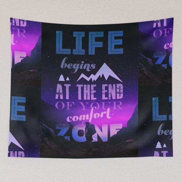 Item preview, Life Begins at the End of Your Comfort Zone – Graphic Mountain Typography Print designed and sold by Sto Hitro.
