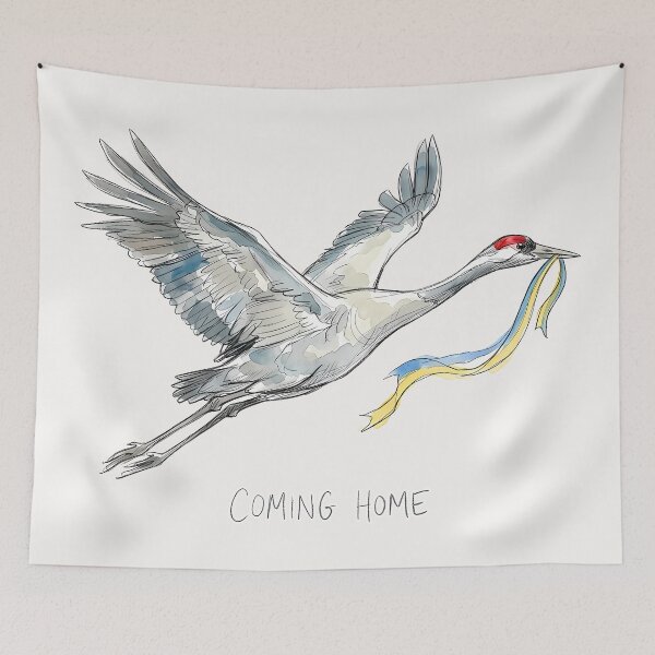 Item preview, Coming Home: Flying Crane with Ukrainian Ribbon Art designed and sold by SoulPT.