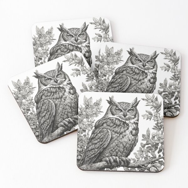 Item preview, Great Horned Owl Vintage Art — Wildlife Print designed and sold by RawNaturePrints.