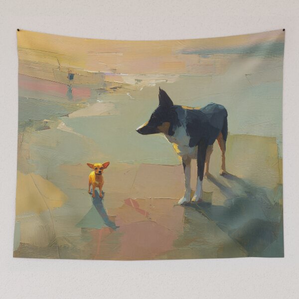 Item preview, Two Dogs at Sunset Art Print | Chihuahua and Border Collie Beach Painting | Abstract Impressionist Dog Wall Art designed and sold by ThingsCatsDo.