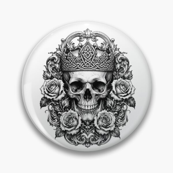 Item preview, Baroque Skull with Celtic Crown and Roses – Vintage Black & White Engraving designed and sold by infinitearte.