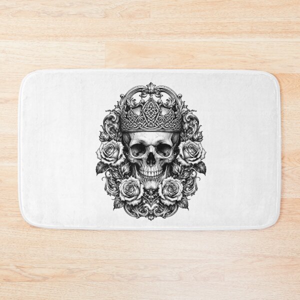 Item preview, Baroque Skull with Celtic Crown and Roses – Vintage Black & White Engraving designed and sold by infinitearte.