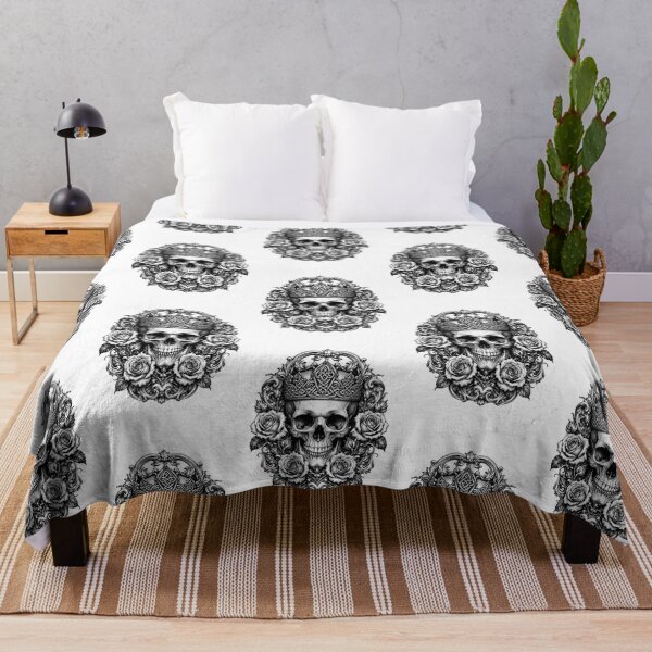 Item preview, Baroque Skull with Celtic Crown and Roses – Vintage Black & White Engraving designed and sold by infinitearte.