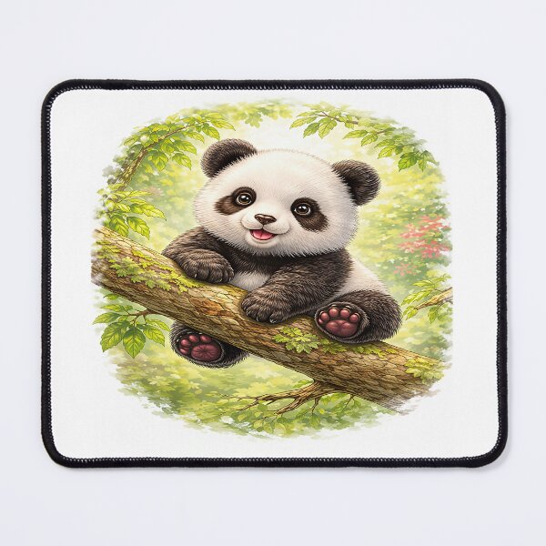 Item preview, Smiling Baby Panda Resting on a Mossy Tree Branch designed and sold by Artisan Finds Online.