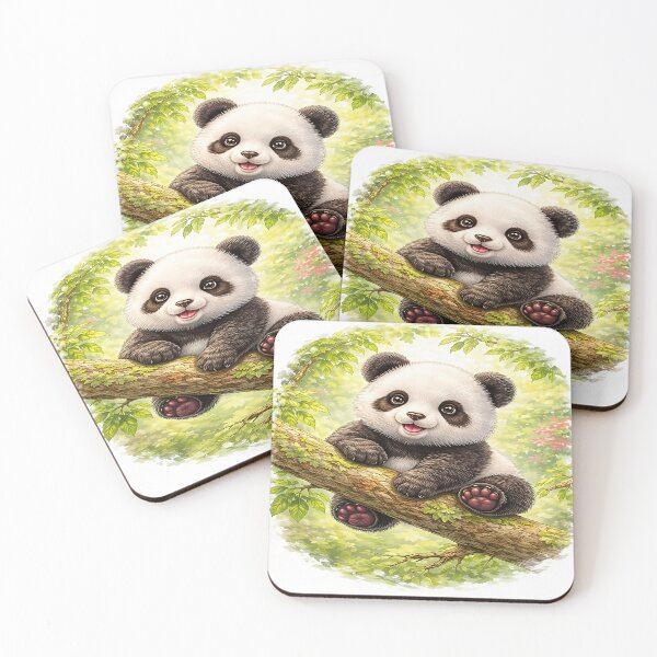 Item preview, Smiling Baby Panda Resting on a Mossy Tree Branch designed and sold by Artisan Finds Online.