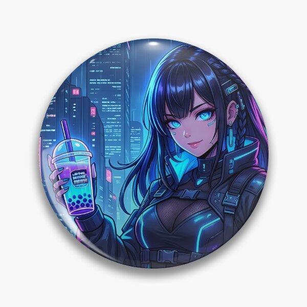Item preview, Cyberpunk Anime Girl with Glowing Neon Boba Tea Streetwear designed and sold by jo-e-basta.