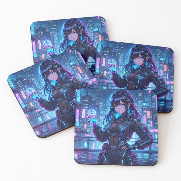 Item preview, Cyberpunk Anime Girl with Glowing Neon Boba Tea Streetwear designed and sold by jo-e-basta.