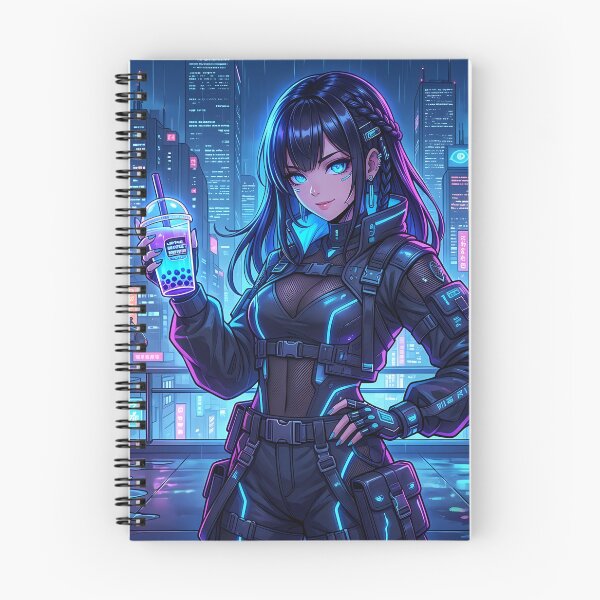 Item preview, Cyberpunk Anime Girl with Glowing Neon Boba Tea Streetwear designed and sold by jo-e-basta.