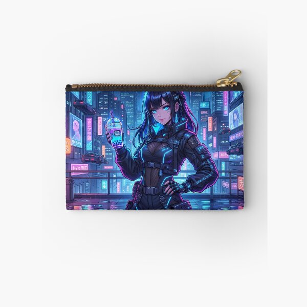 Item preview, Cyberpunk Anime Girl with Glowing Neon Boba Tea Streetwear designed and sold by jo-e-basta.
