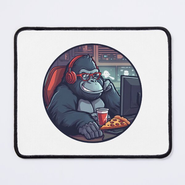 Item preview, Gorilla late shift with pizza IT office home office designed and sold by MarrysLifestyle.
