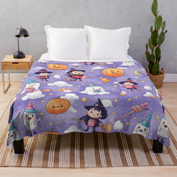 Item preview, Cute Halloween Ghosts and Witches Purple Seamless Pattern designed and sold by dcohea.