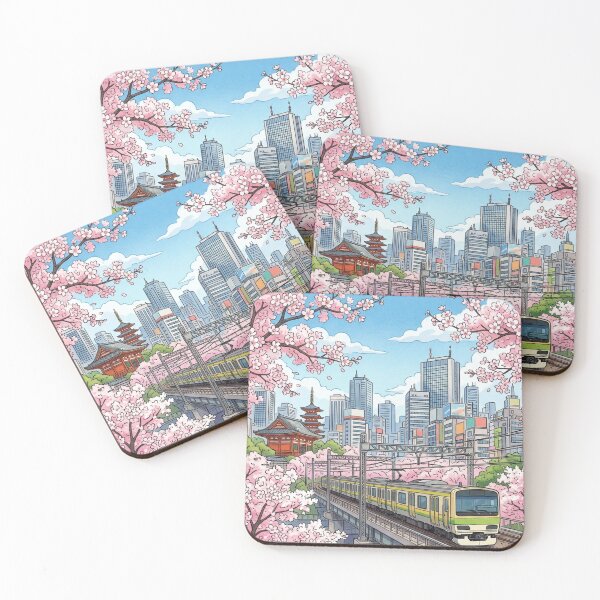 Item preview, Tokyo Spring: Cherry Blossoms and Train Illustration designed and sold by vekotpu.