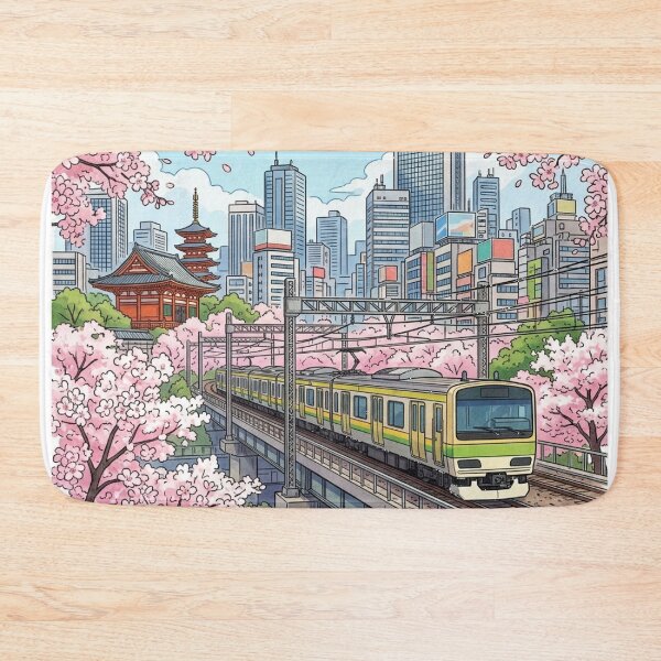 Item preview, Tokyo Spring: Cherry Blossoms and Train Illustration designed and sold by vekotpu.