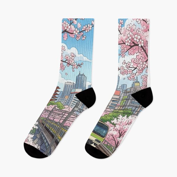 Item preview, Tokyo Spring: Cherry Blossoms and Train Illustration designed and sold by vekotpu.