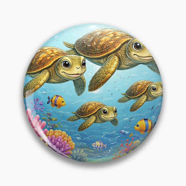 Item preview, Happy Sea Turtle Family Swimming Through a Colorful Coral Reef designed and sold by Artisan Finds Online.