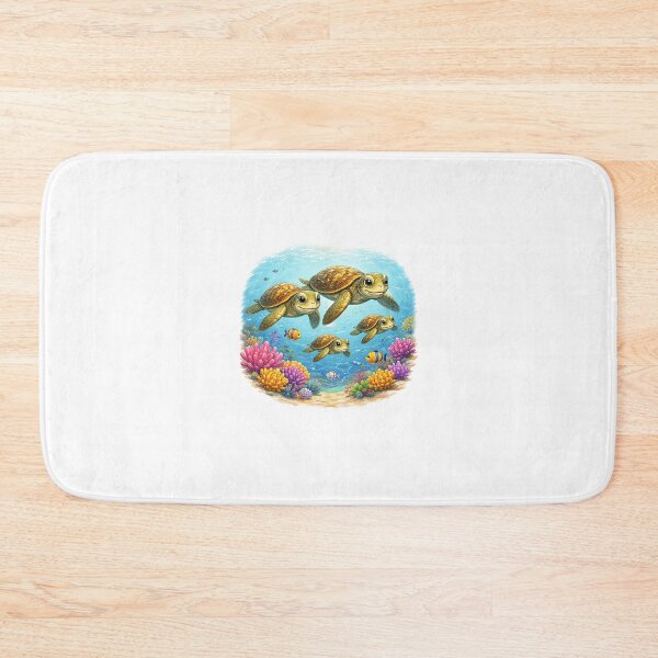 Artikelvorschau, Happy Sea Turtle Family Swimming Through a Colorful Coral Reef entworfen und verkauft von Artisan Finds Online.