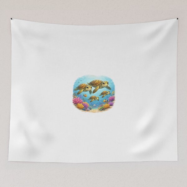 Item preview, Happy Sea Turtle Family Swimming Through a Colorful Coral Reef designed and sold by Artisan Finds Online.