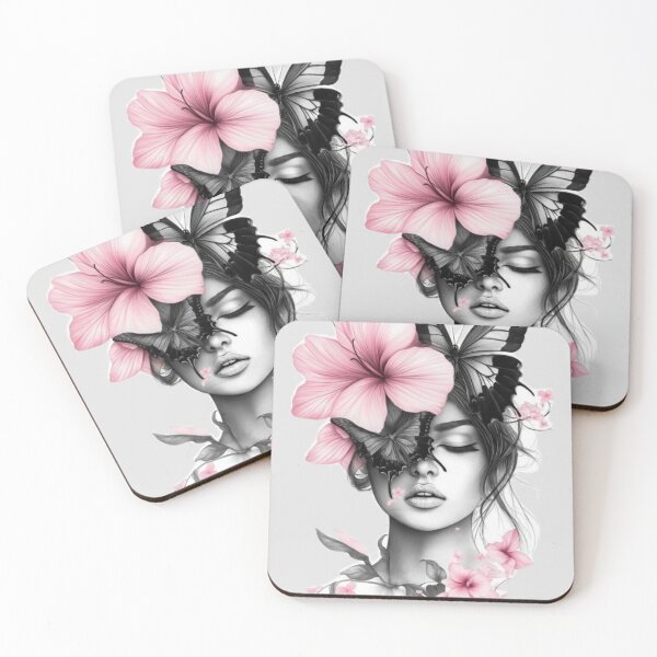 Item preview, Surreal Woman Portrait with Pink Flowers and Butterflies Sketch designed and sold by Hey! your search is end here.