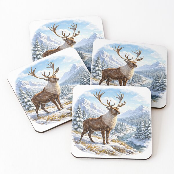 Item preview, Majestic Reindeer Standing in a Snow-Covered Mountain Wilderness designed and sold by Artisan Finds Online.