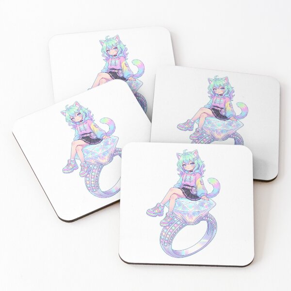 Item preview, Cute Kawaii Chibi Cat Girl Sitting on Giant Diamond Ring designed and sold by jo-e-basta.