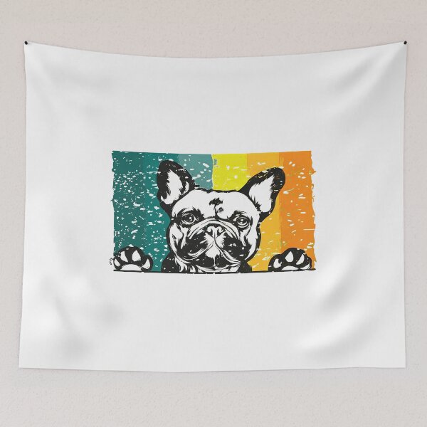 Item preview, Retro French Bulldog Peeking Over Stripes Graphic designed and sold by SoyLamderma.