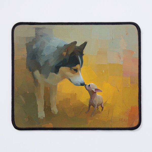 Item preview, Big Dog Little Dog Art Print | Husky and Chihuahua Nose Touch Painting | Abstract Impressionist Dog Wall Art designed and sold by ThingsCatsDo.