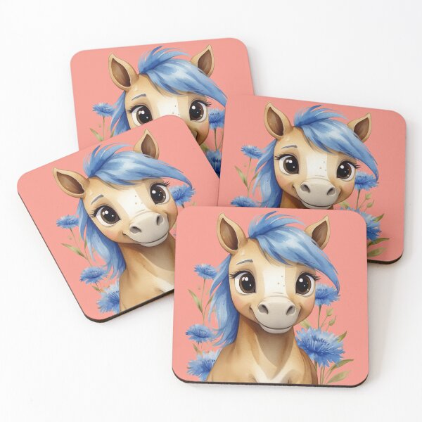 Item preview, Cute Blue Pony and cornflowers – Kawaii Watercolor Horse for Kids. designed and sold by NewtBoo.