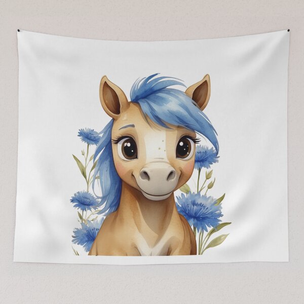 Item preview, Cute Blue Pony and cornflowers – Kawaii Watercolor Horse for Kids. designed and sold by NewtBoo.