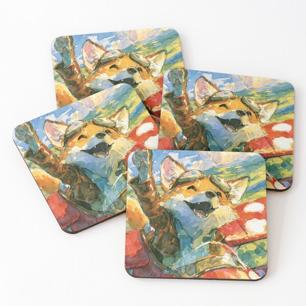 Item preview, Joyful Fox Pilot Biplane Celebration Watercolor Art designed and sold by UhuCriei .