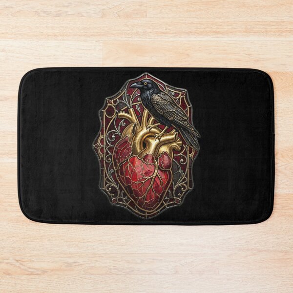 Item preview, Golden Heart with Raven — Ruby Gothic Stained Glass designed and sold by David Mateo ArtWorks.